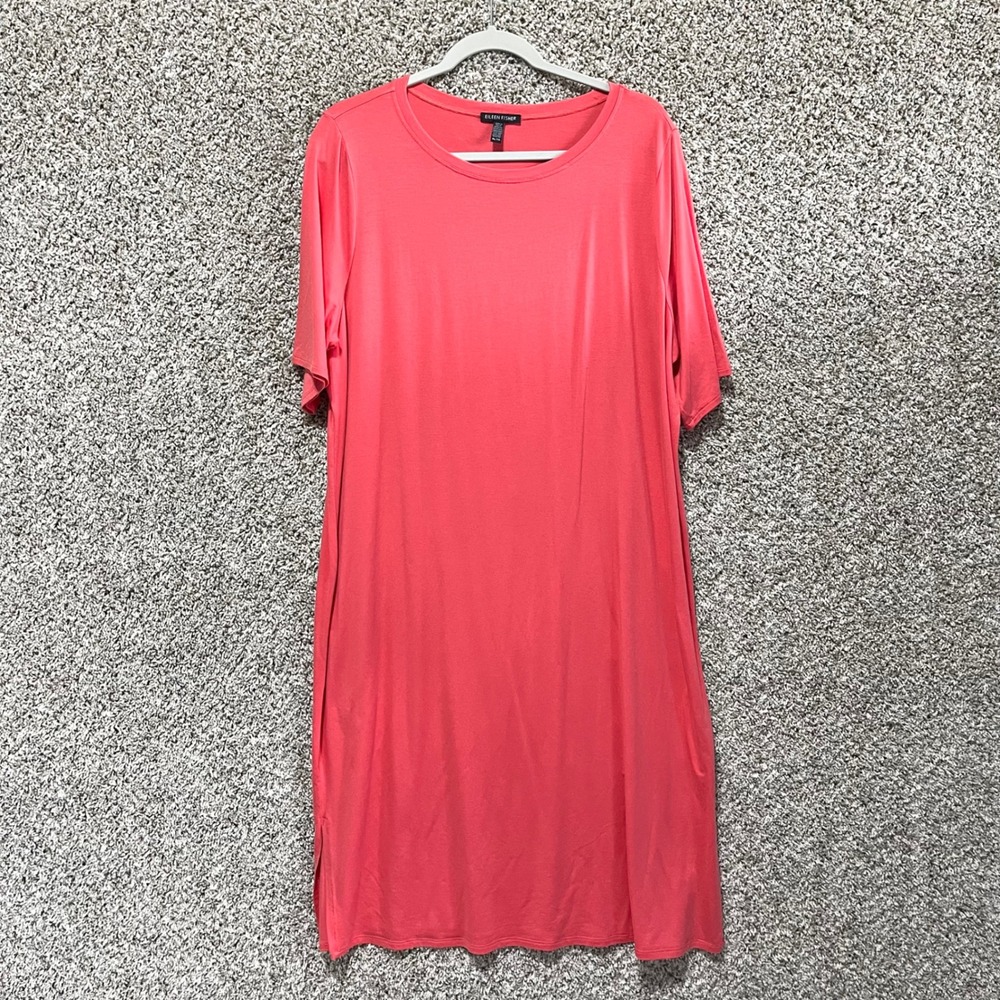Eileen Fisher Dress Women's XL Pink Short Sleeve Crew Neck Knee‎ Length T-Shirt